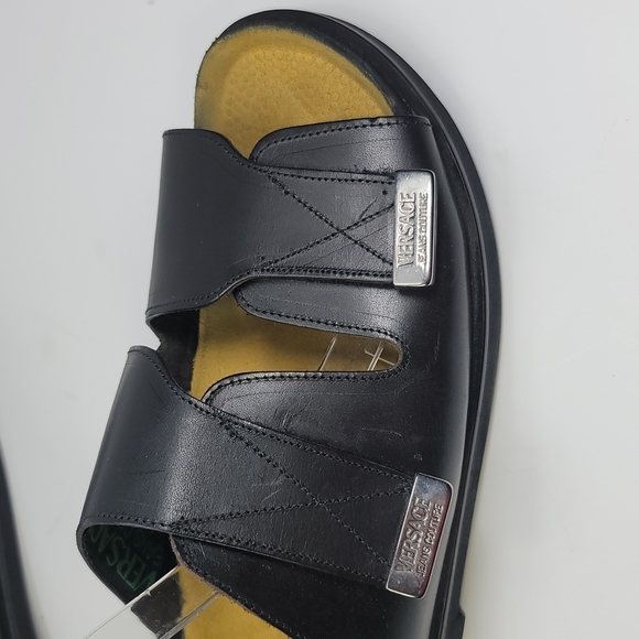 Versace Jeans Couture Flip Flops. Black Leather. Size 43 - Picture 3 of 9